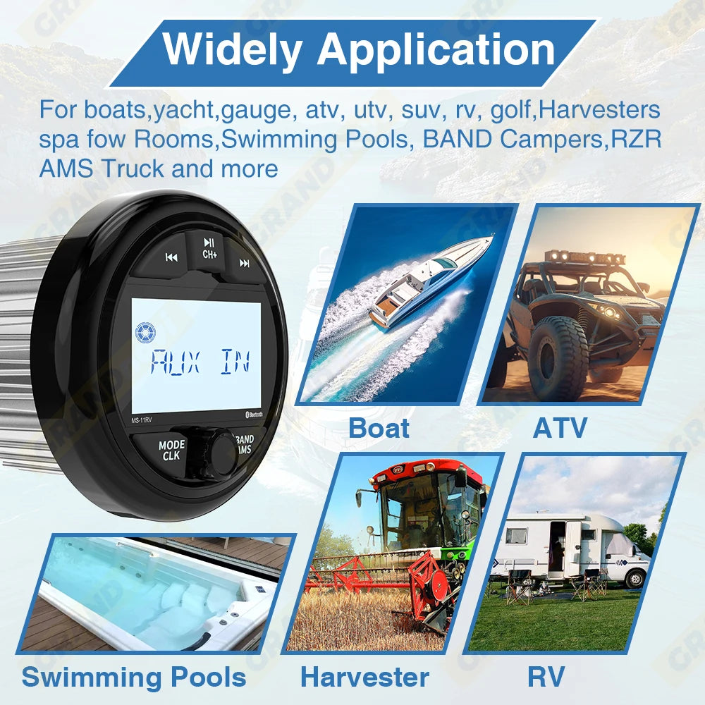 GRANDnavi Marine Stereo Boat Radio IPX5 Waterproof Bluetooth FM AM