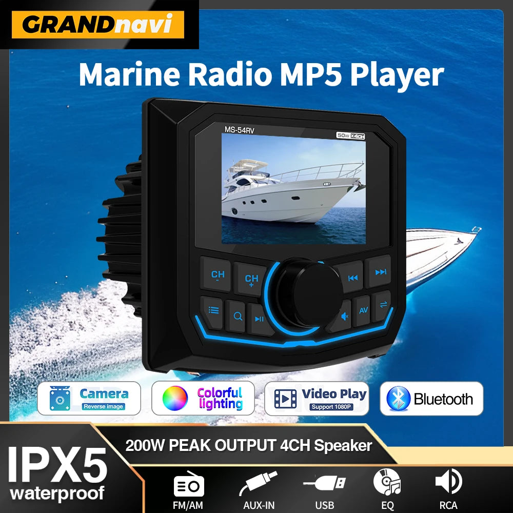 Marine RadioMP5 Player Boat Stereo For Yacht RV ATV UTV Golf Cart FM