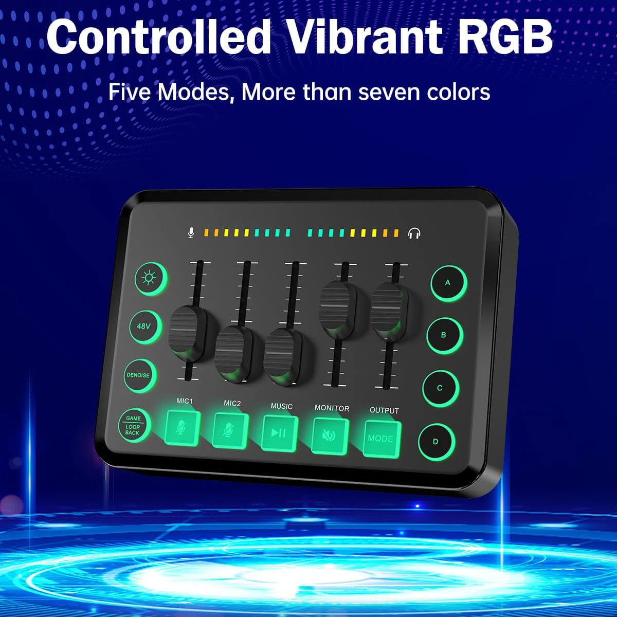 Gaming Audio Mixer,Rechargeable Audio Interface RGB Mixer with XLR
