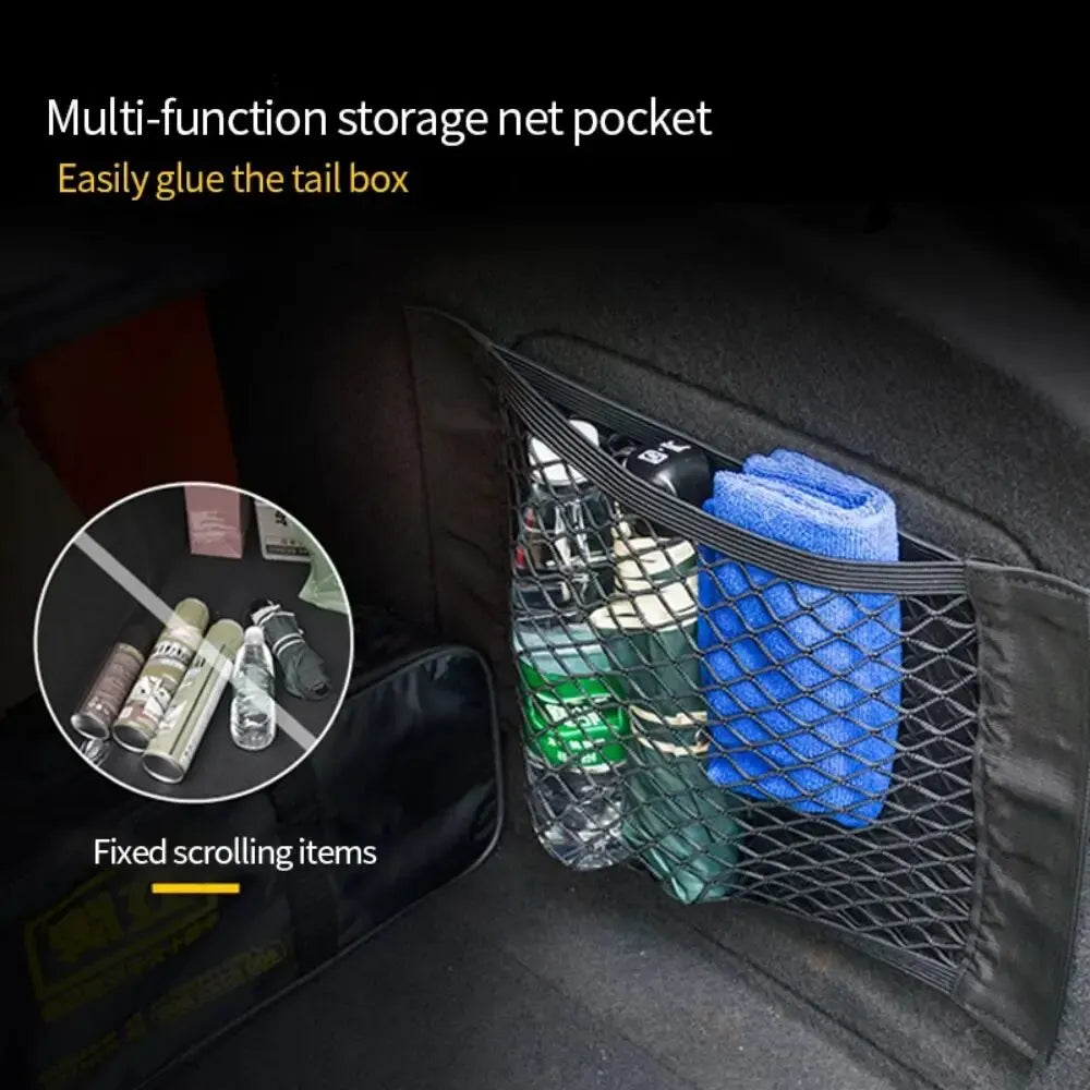 Car Back Rear Mesh Trunk Seat Elastic String Net Magic Sticker