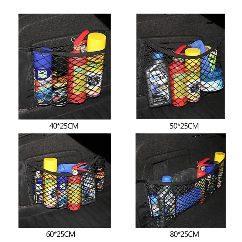 Car Back Rear Mesh Trunk Seat Elastic String Net Magic Sticker