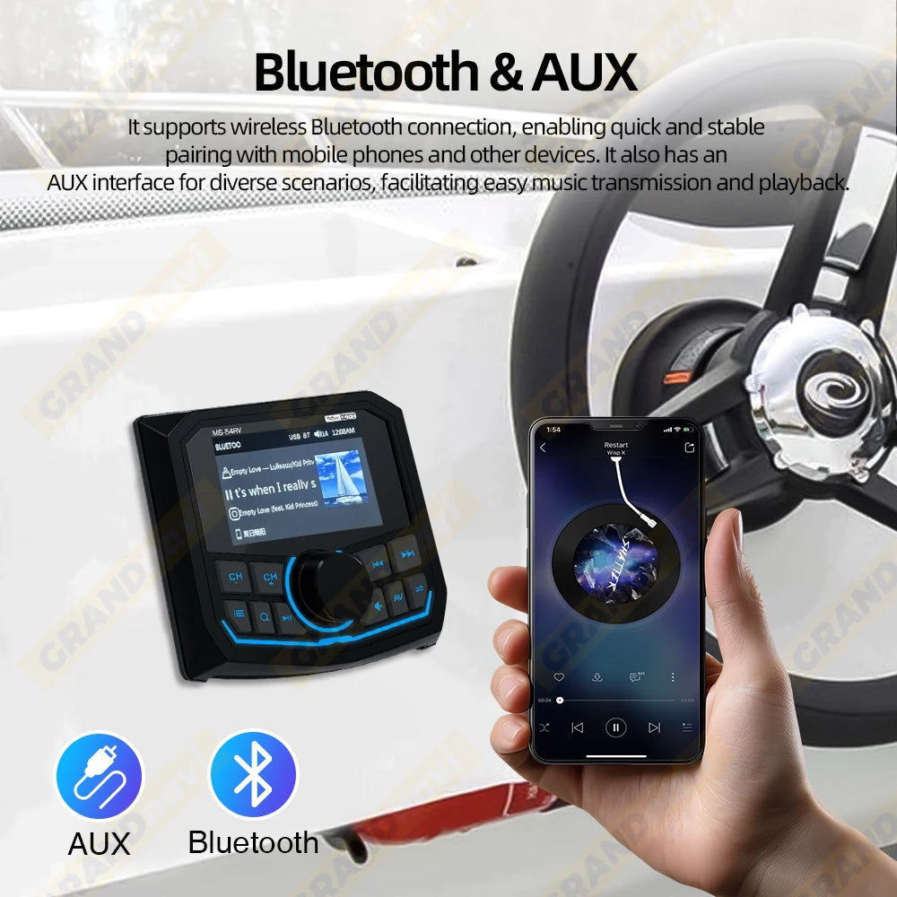 Marine RadioMP5 Player Boat Stereo For Yacht RV ATV UTV Golf Cart FM