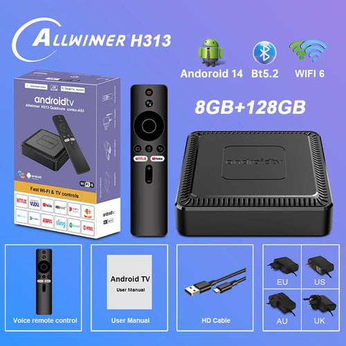 2025 New Q7 Smart TV Box Android14 Allwinner H313 8G+128GB ROM