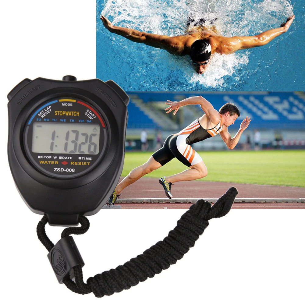 2PCS SET Digital Stopwatch Sports Counter Chronograph Date Timer
