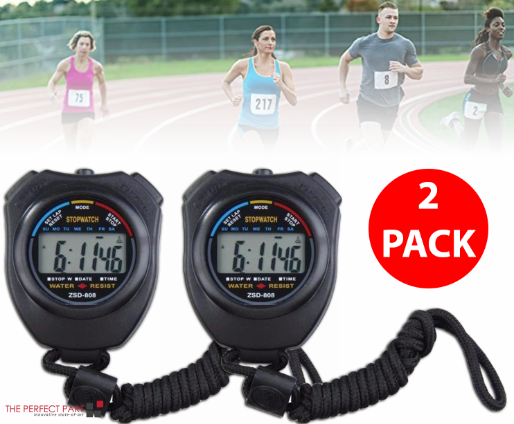 2PCS SET Digital Stopwatch Sports Counter Chronograph Date Timer