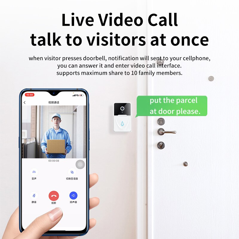 Wireless Security WiFi Smart Doorbell Intercom Video Camera Bell Chime