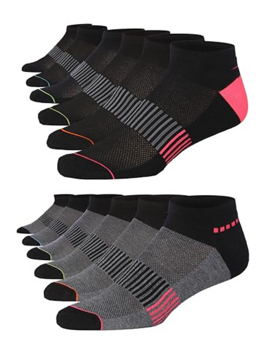 Men's Low Cut Black And Grey Sports Socks - 12 Pairs