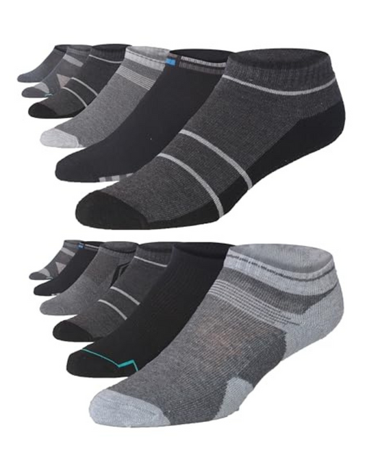Men's Low Cut Monochrome Accent Sports Socks - 12 Pairs