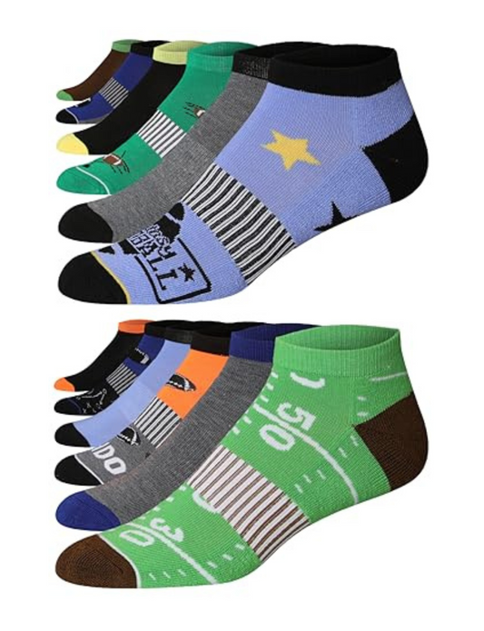 Men's Low Cut Colorful Football Sports Socks - 12 Pairs