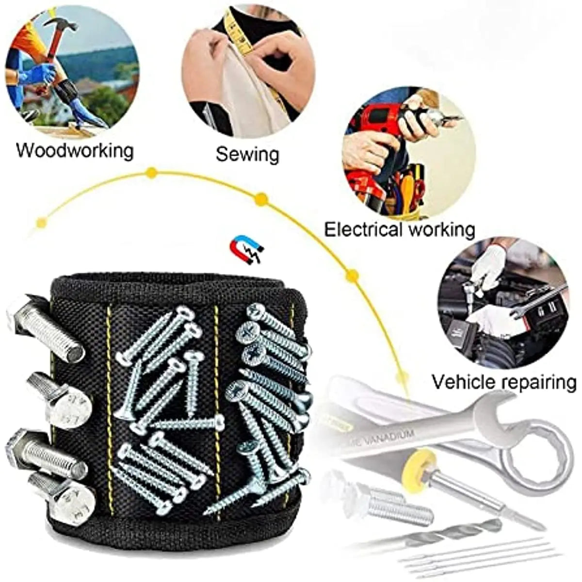 Magnetic Wristband for Holding Screws,Nails，Drilling Bits,Wrist Tool