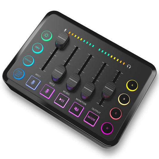 Gaming Audio Mixer,Rechargeable Audio Interface RGB Mixer with XLR