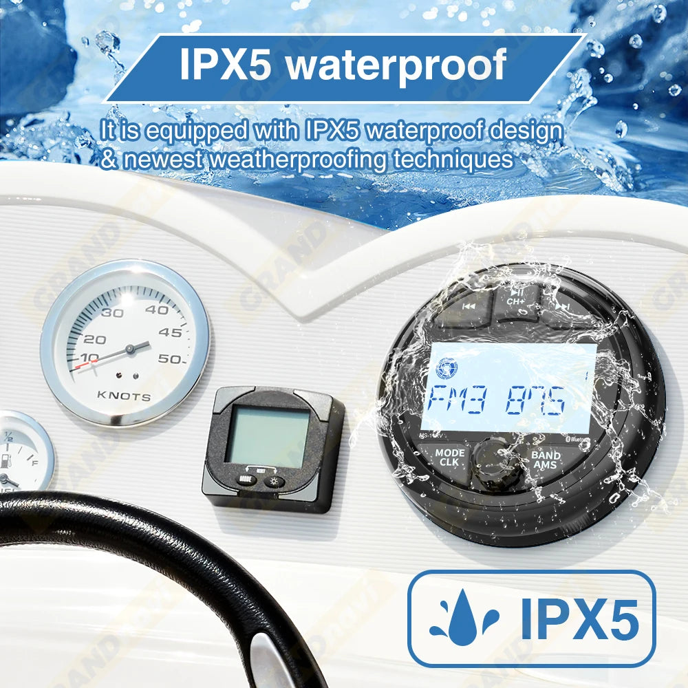 GRANDnavi Marine Stereo Boat Radio IPX5 Waterproof Bluetooth FM AM